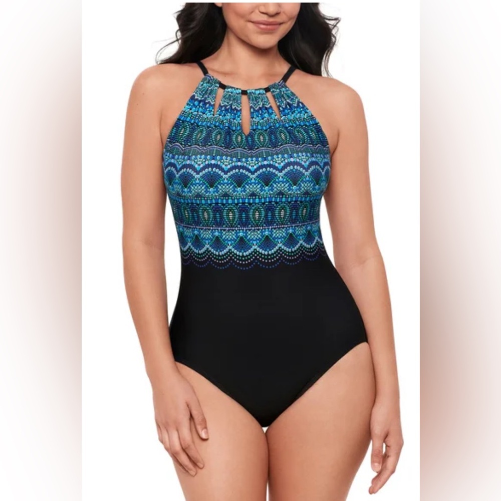 Miraclesuit Blue and Black One Piece Swimsuit